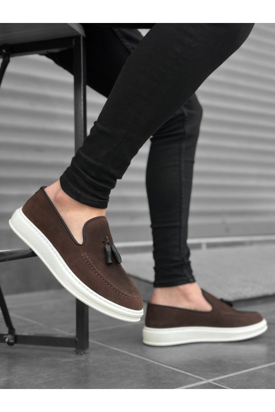 K&A-BA0005 Laceless High Sole Brown White Classic Suede Tassel Corcik Chaussures Homme K&A-BA0005 Laceless High Sole Brown White Classic Suede Tassel Corcik Chaussures Homme