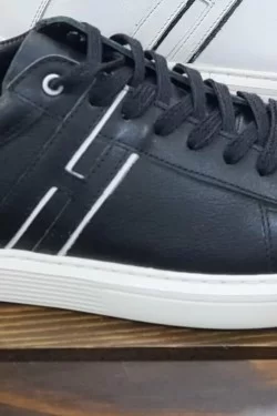 Sneaker Erkek Spor Ayakkabı Hakiki Deri Siyah Renk