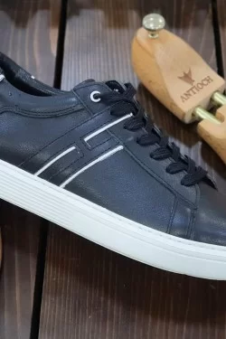 Sneaker Erkek Spor Ayakkabı Hakiki Deri Siyah Renk