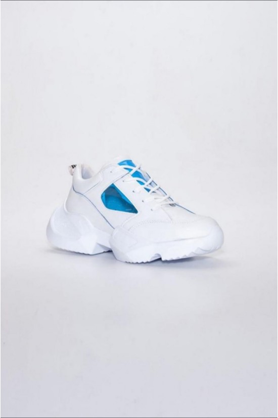 KADIN SNEAKER RAHAT SPOR AYAKKABI BEYAZ - MAVİ