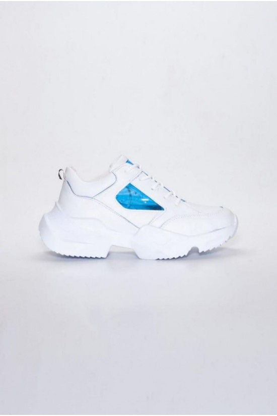 KADIN SNEAKER RAHAT SPOR AYAKKABI BEYAZ - MAVİ