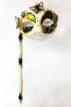Schwarze venezianische Augenmaske mit Schmetterlingsstickerei, 33 x 17 cm