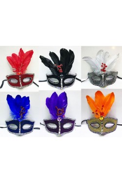 Bead Embroidered Feather Mixed Color Party Mask 12 pcs