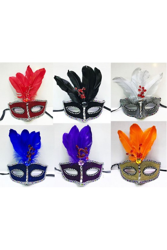 Bead Embroidered Feather Mixed Color Party Mask 12 pcs Bead Embroidered Feather Mixed Color Party Mask 12 pcs