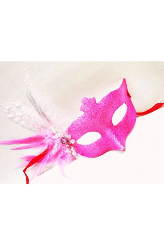 Glitzergestickte Perlendetail-Federball-Maske, rosa Farbe, 13 x 18 cm Glitzergestickte Perlendetail-Federball-Maske, rosa Farbe, 13 x 18 cm