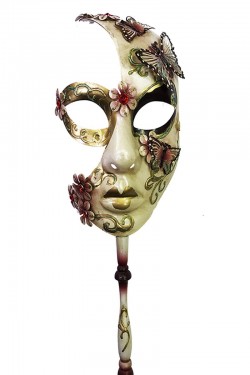 Kelebekli Masquerade Sopalı Venedik Maskesi Kırmızı Renk 10X45 cm