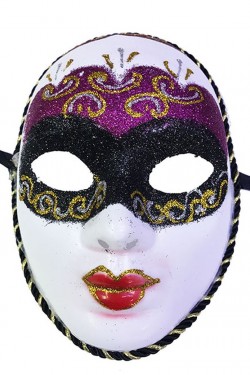 Fuşya Renk Masquerade Simli Yılbaşı Parti Maskesi Tam Yüz Yetişkin