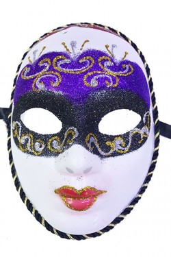 Mor Renk Masquerade Simli Yılbaşı Parti Maskesi Tam Yüz Yetişkin