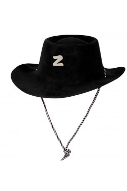 Black Color Plastic Velvet Coated Kids Zorro Hat With Lace Up