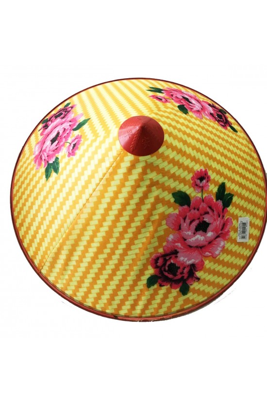 Pembe Çiçekli Saten Kaplama Sarı Vietnam Şapkası Pembe Çiçekli Saten Kaplama Sarı Vietnam Şapkası