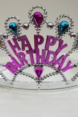 Gümüş Renk Happy Birthday Yazılı Doğum Günü Tacı 60 cm