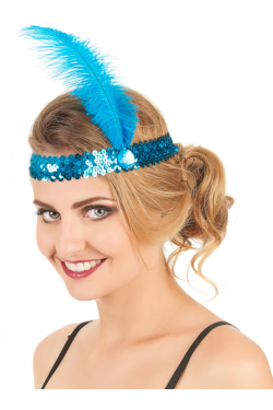 Bande de cheveux Charleston plume de couleur bleue