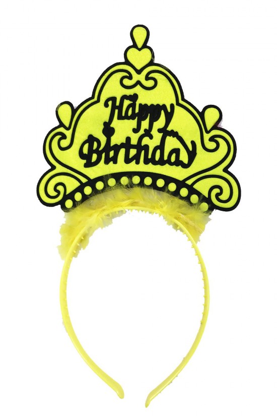 Happy Birthday Neon Sarı Renk Doğum Günü Tacı 24x15 cm Happy Birthday Neon Sarı Renk Doğum Günü Tacı 24x15 cm