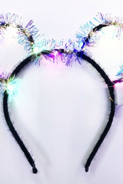 Led Işıklı Püsküllü Mickey Minnie Mouse Kulak Siyah Taç 19x17 cm