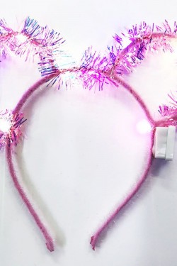 Led Işıklı Püsküllü Mickey Minnie Mouse Kulak Pembe Taç 19x17 cm