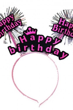 Happy Birthday Püsküllü Neon Pembe Renk Doğum Günü Tacı 22x19 cm