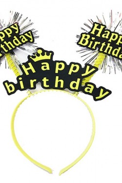 „Happy Birthday“-Geburtstagskrone mit Quasten in Neongelb, 22 x 19 cm