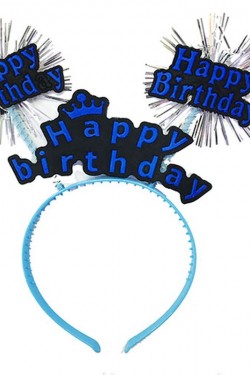„Happy Birthday“-Geburtstagskrone mit Quaste in Neonblau, 22 x 19 cm
