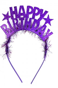Mor Renk Happy Birthday Yazılı Eva Doğum Günü Parti Tacı