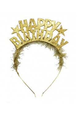 Altın Renk Happy Birthday Yazılı Eva Doğum Günü Parti Tacı