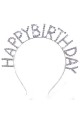 Kristal Taşlı Gümüş Renk Happy Birthday Doğum Günü Tacı