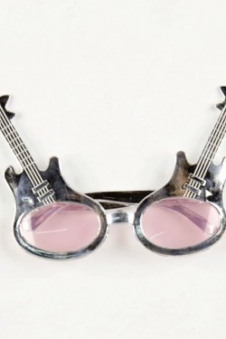 Rockn Roll Retro Gitar Şekilli Parti Gözlüğü Gümüş Renk