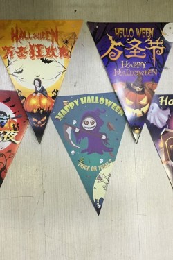 Lüks Baskılı Üçgen Model Halloween Banner Süs Bayrak 8 li