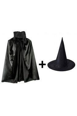Black Collar Cape and Black Witch Hat Set Kids Boy