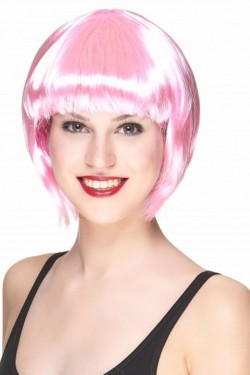 Soft Pink Color Party Wig Blunt Hair