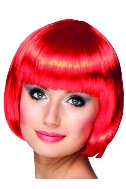 Red Color Party Wig Blunt Hair