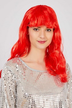 Perruque de fête longue ondulée de couleur rouge
