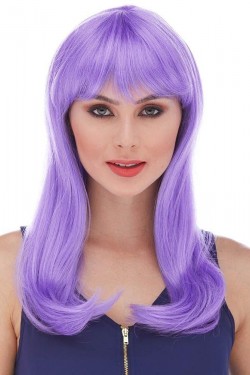 Perruque de fête longue et droite de couleur violette