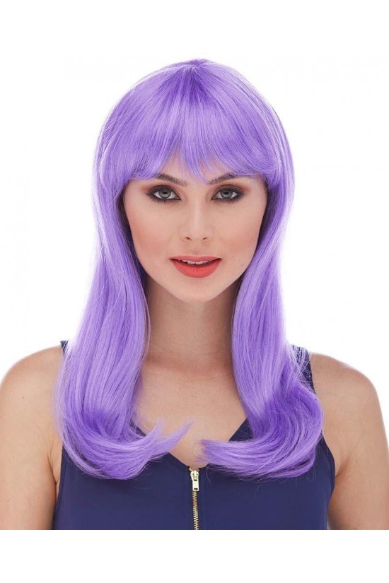 Perruque de fête longue et droite de couleur violette