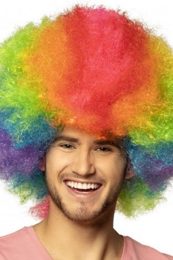 Neon-Regenbogenfarbene lockige Mega-Länge-Afro-Bonus-Perücke