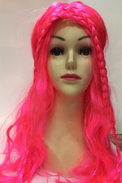 Perruque de personnage Helen tressée de couleur rose fluo faux cheveux
