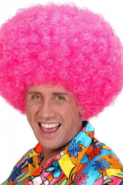 Neon Pink Color Curly Mega Length Afro Bonus Wig