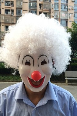 Beyaz Bonus Peruk Palyaço Maske Seti