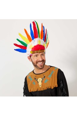 Bunter echter Indianerkopfschmuck mit Federn und Gummiapparat