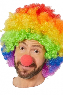 Rengarenk Gökkuşağı Afro Bonus Peruk ve Kırmızı Renk Sünger Burun 120 gr
