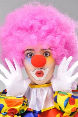 Pembe Renk Kıvırcık Afro Bonus Peruk Takma Saç ve Kırmızı Burun Seti