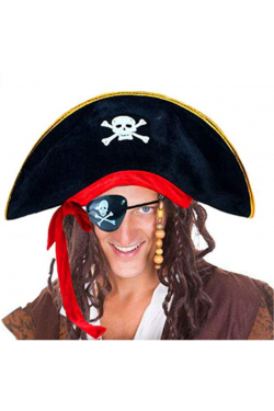 Adult Size Fabric Pirate Hat and Plastic Pirate Eye Mask