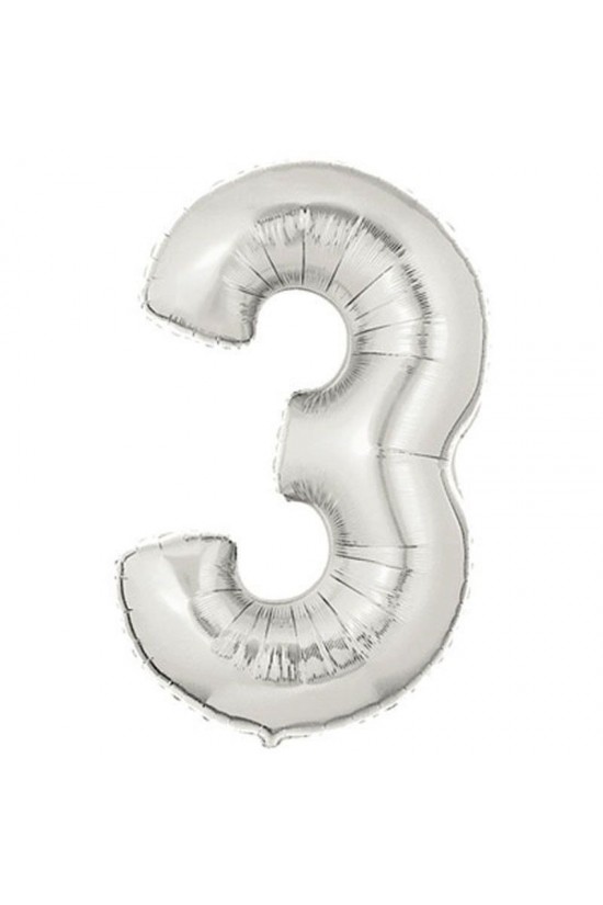 Şekilli Supershape Silver Rakam Folyo Balon 3 Numara