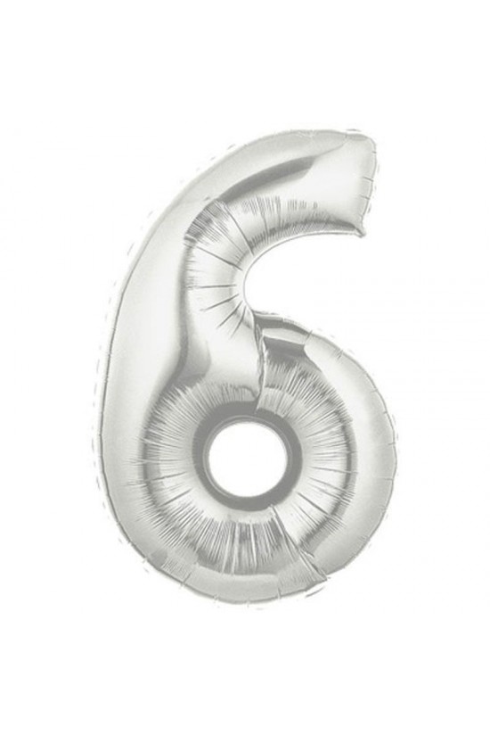 Balão de folha de número prateado supershape em formato número 6 Balão de folha de número prateado supershape em formato número 6
