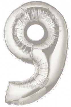 Şekilli Supershape Silver Rakam Folyo Balon 9 Numara