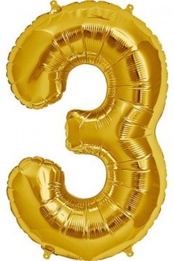 Şekilli Supershape Gold Rakam Folyo Balon 3 Numara