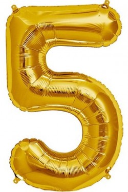 Şekilli Supershape Gold Rakam Folyo Balon 5 Numara