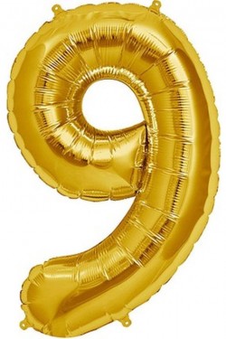Şekilli Supershape Gold Rakam Folyo Balon 9 Numara