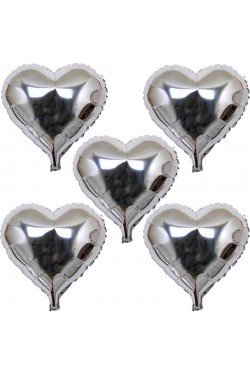 Ballon aluminium argenté en forme de coeur 45 cm 5 pcs