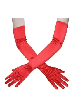 Extra luxuriöse, glänzende, lange Satin-Handschuhe in roter Farbe
