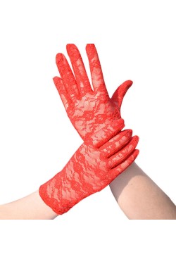 Gants courts en dentelle de couleur rouge